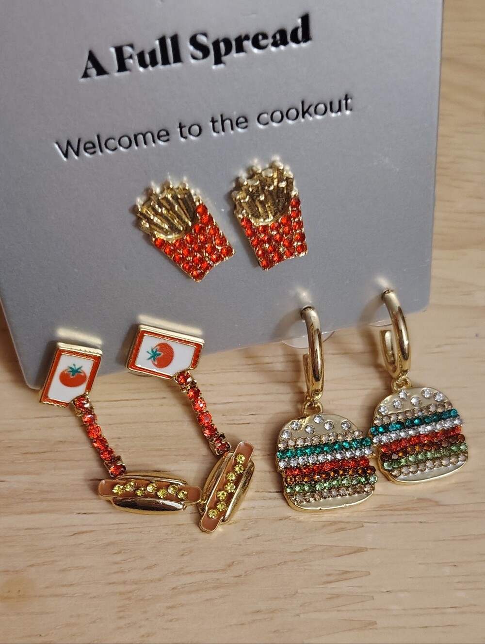 Sugarfix Fast Food A Full Spread Hamburger Hot Dog Fries Bling Earrings